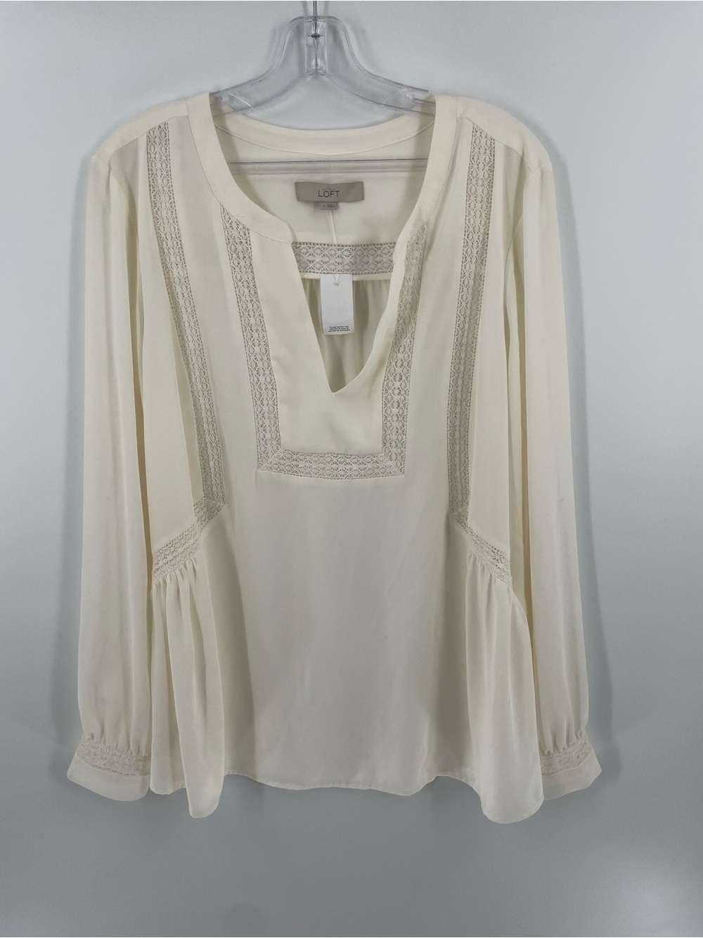 NWT Loft Sheer Feminine Lightweight Lace Accents Cottage Core Blouse Work Ivory